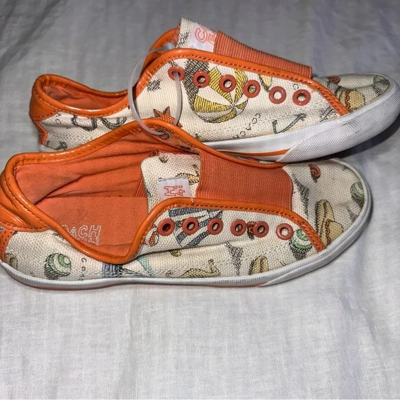 Coach Canvas Sneakers with Orange Trim - Picture 3 of 8